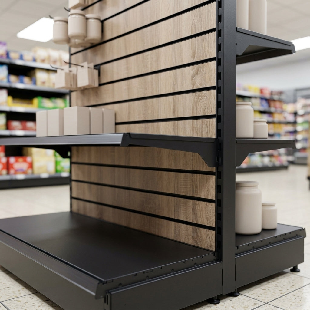 1.4m Wood Effect End Bay Display | 300mm Base Shelf (view 2)
