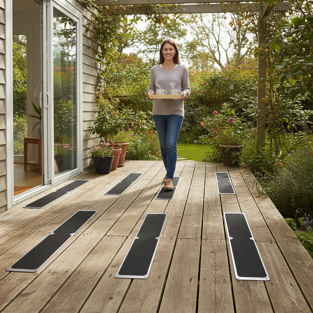 Professional Non-Slip Decking Strips 115mm x 1m Aluminium Screw Down Plates for Safety on Wet Surfaces