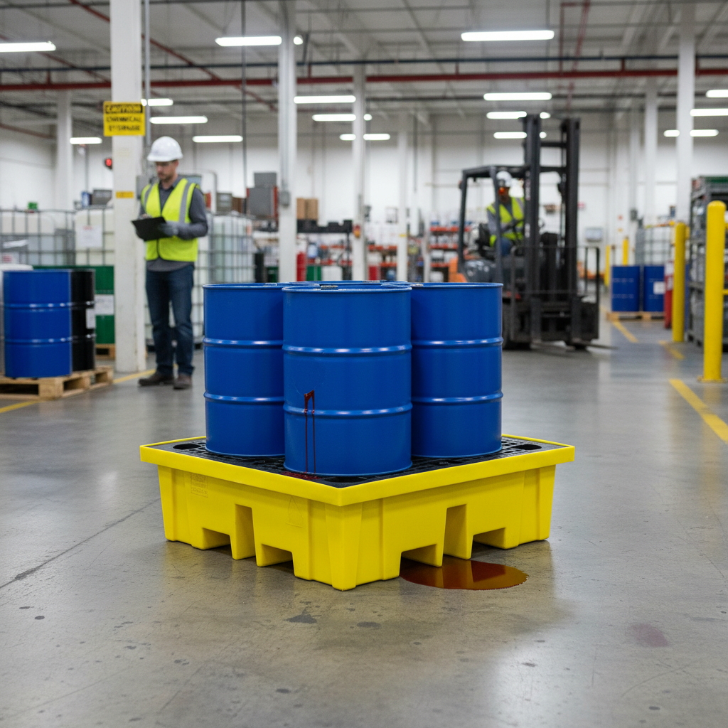 Plastic 4 Drum Spill Pallet With 4-Way Forklift Entry - BP4FW ||To Hold 4 Drums