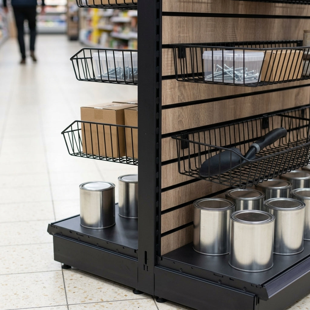 2.1m Wood Effect End Bay Display – 300mm Base Shelf (view 2)