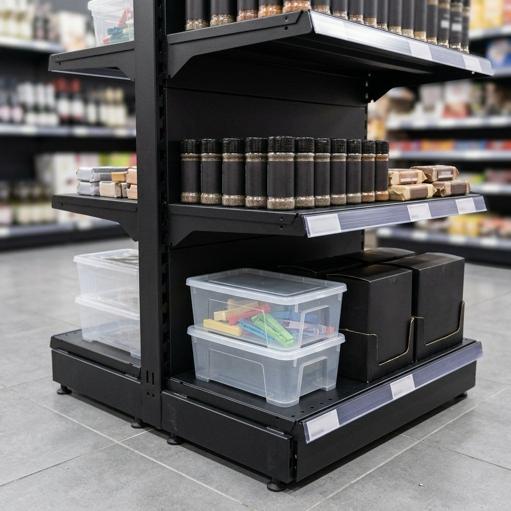 1.8m corner shelving bay with 470mm base and 370mm upper shelves (view 2)