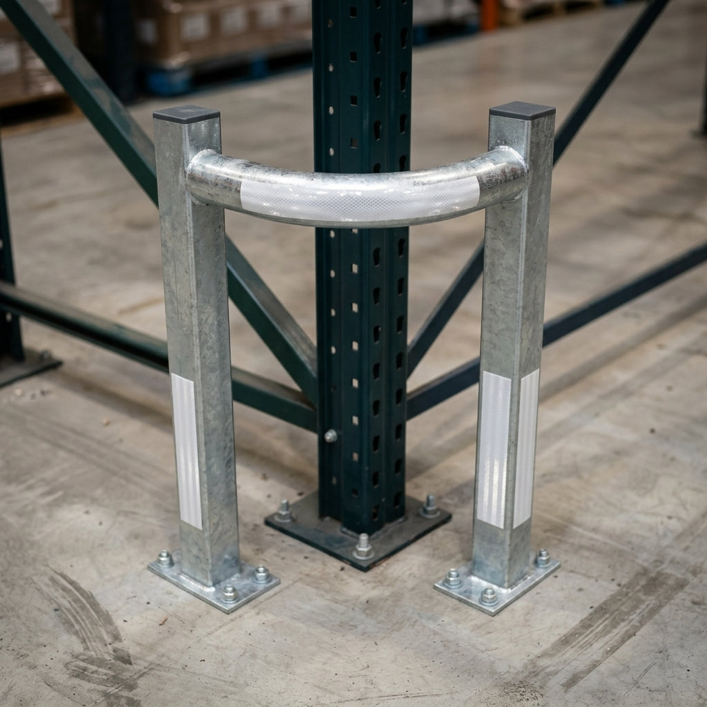 500×500mm column protector, galvanised steel with reflective bands (view 2)