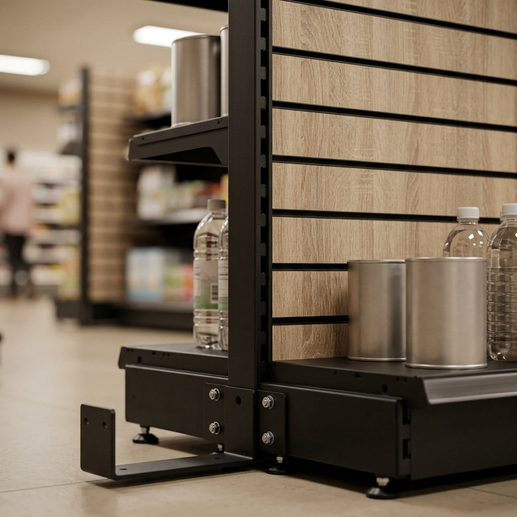 1.8m Wood Effect End Bay Display with 300mm Base Shelf (view 2)