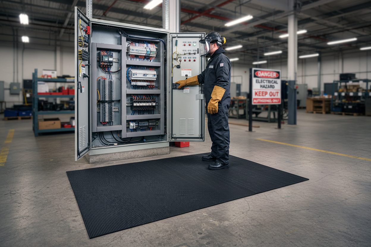 Premium Non-Conductive Rubber Safety Mat for Electrical Insulation - Class 2, 17KV Tested, 4mm Thick with Anti-Slip Surface
