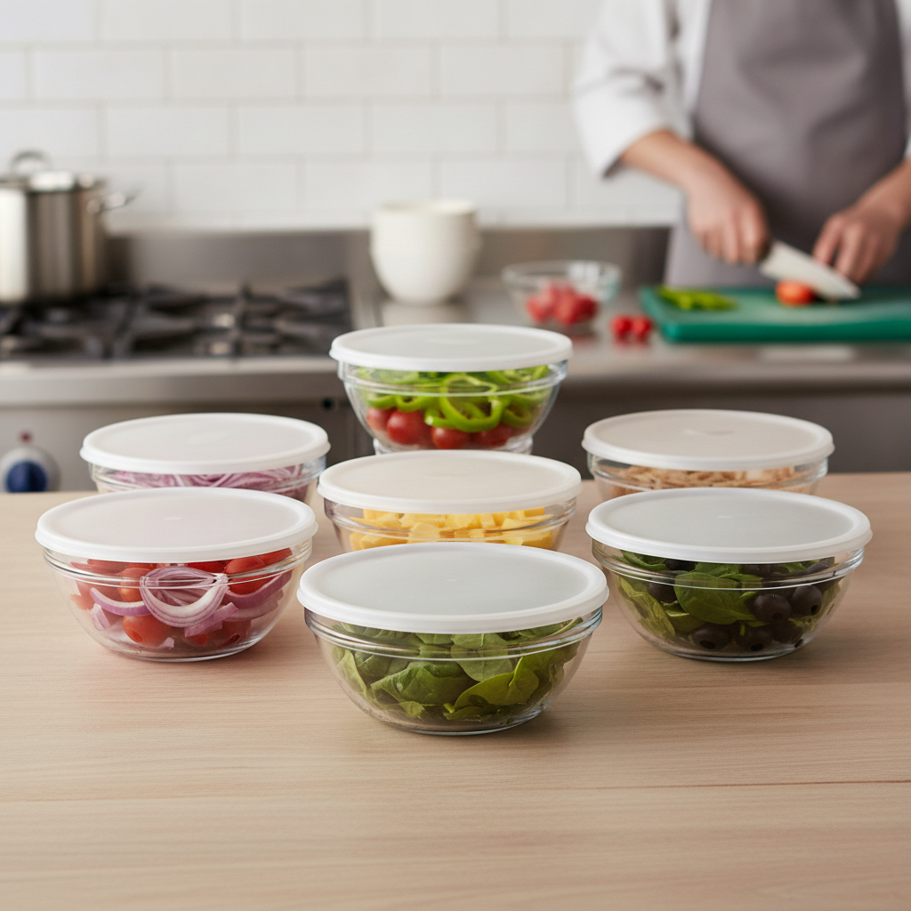 Tempered Glass Lidded Bowls 170mm for Food Preparation (Pack of 6)