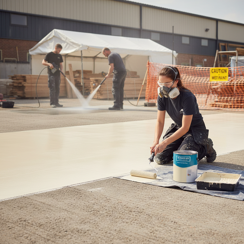 Premium Cream Concrete Paint for Internal and External Use with UV Resistance and Non-Slip Option