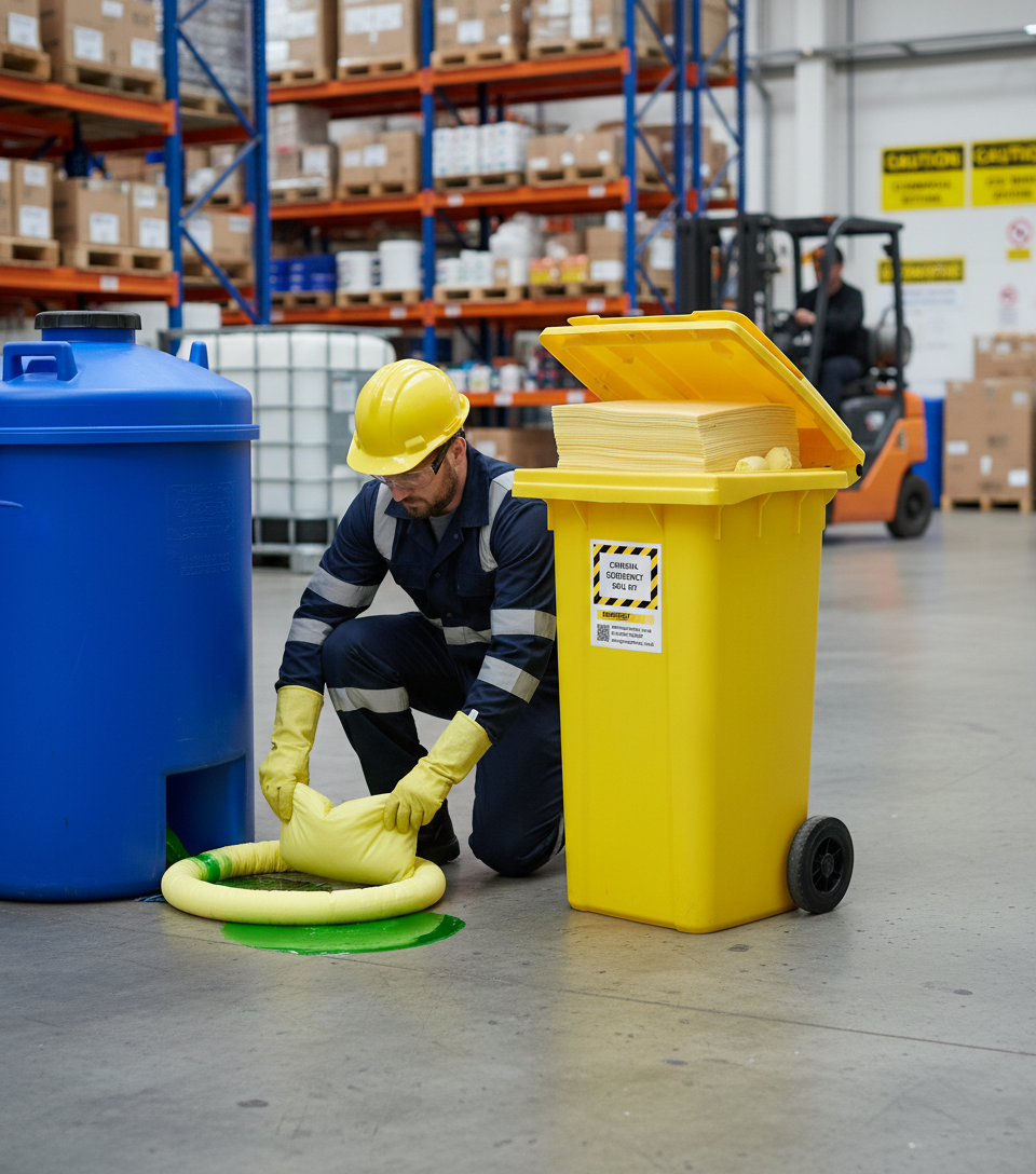 Chemical Spill Kit Two Wheel Bin with Hinged Lid - C120SK || 120ltr Absorbency