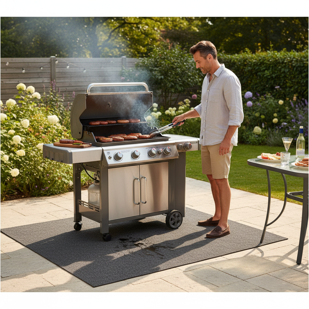 Premium Fire Retardant BBQ Protection Mat for Outdoor Grilling - Durable, Slip-Resistant with Ribbed Surface Texture