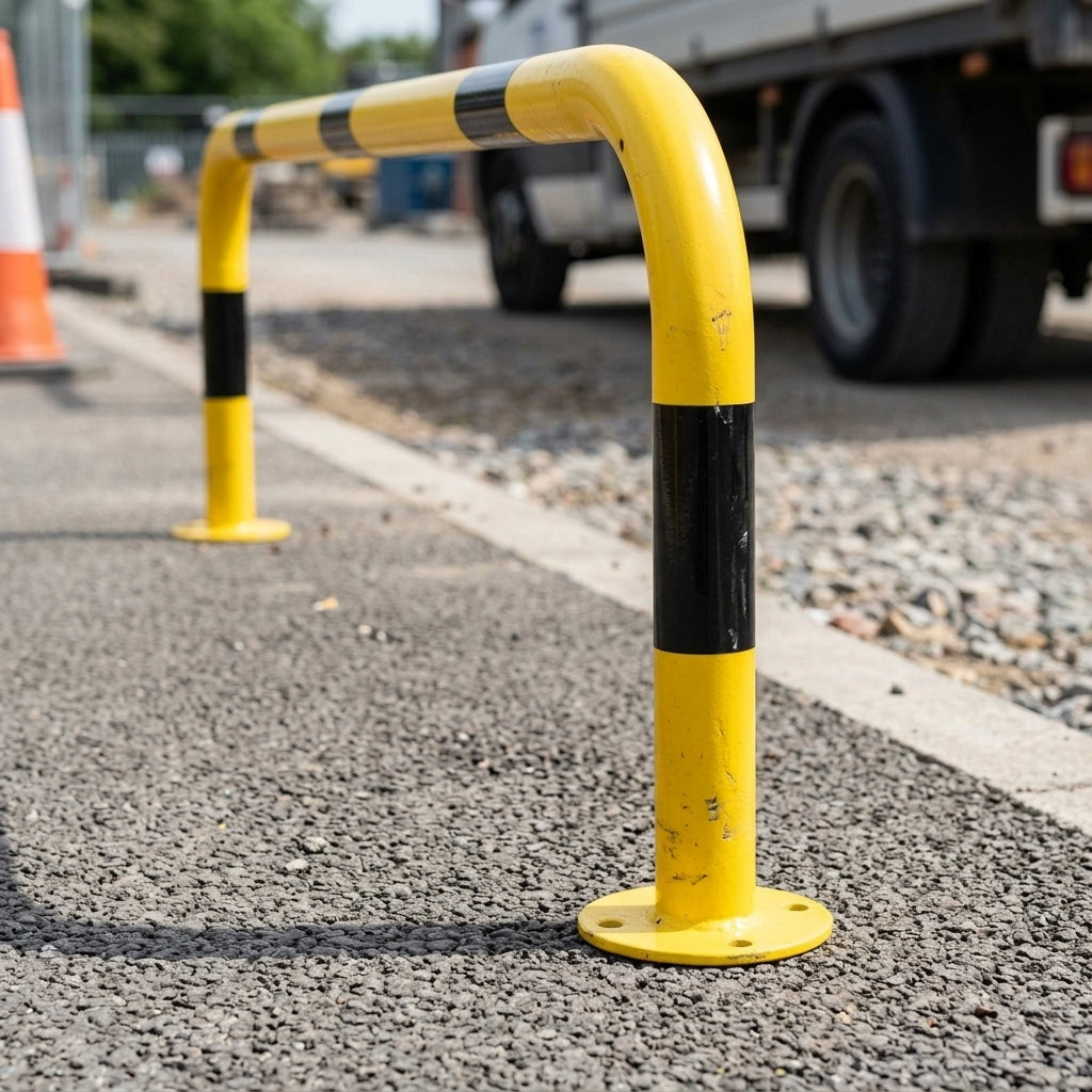 Black & Yellow Hooped Barrier – 48–101mm Steel Tube (view 2)