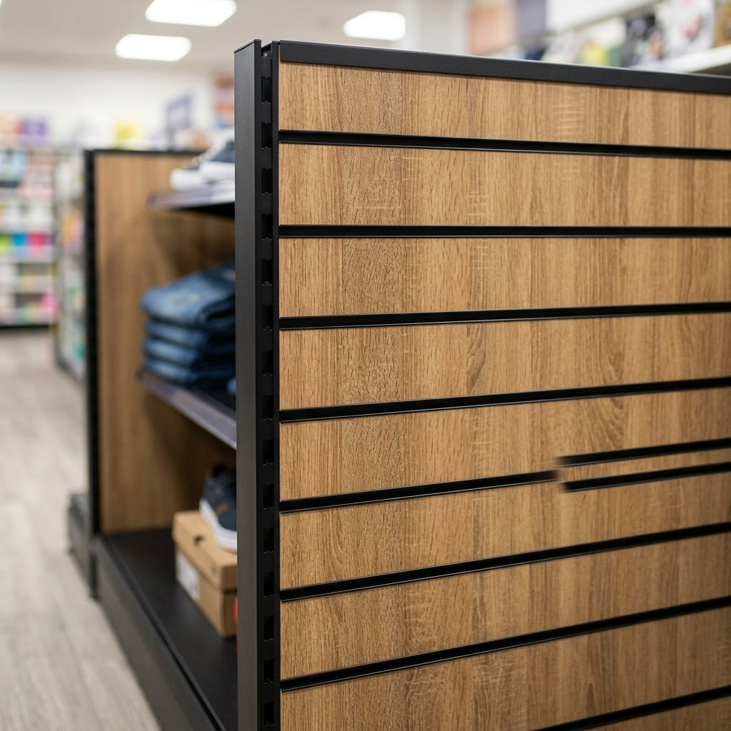 1.6m high wood-effect wall bay display with insert back panel (view 2)