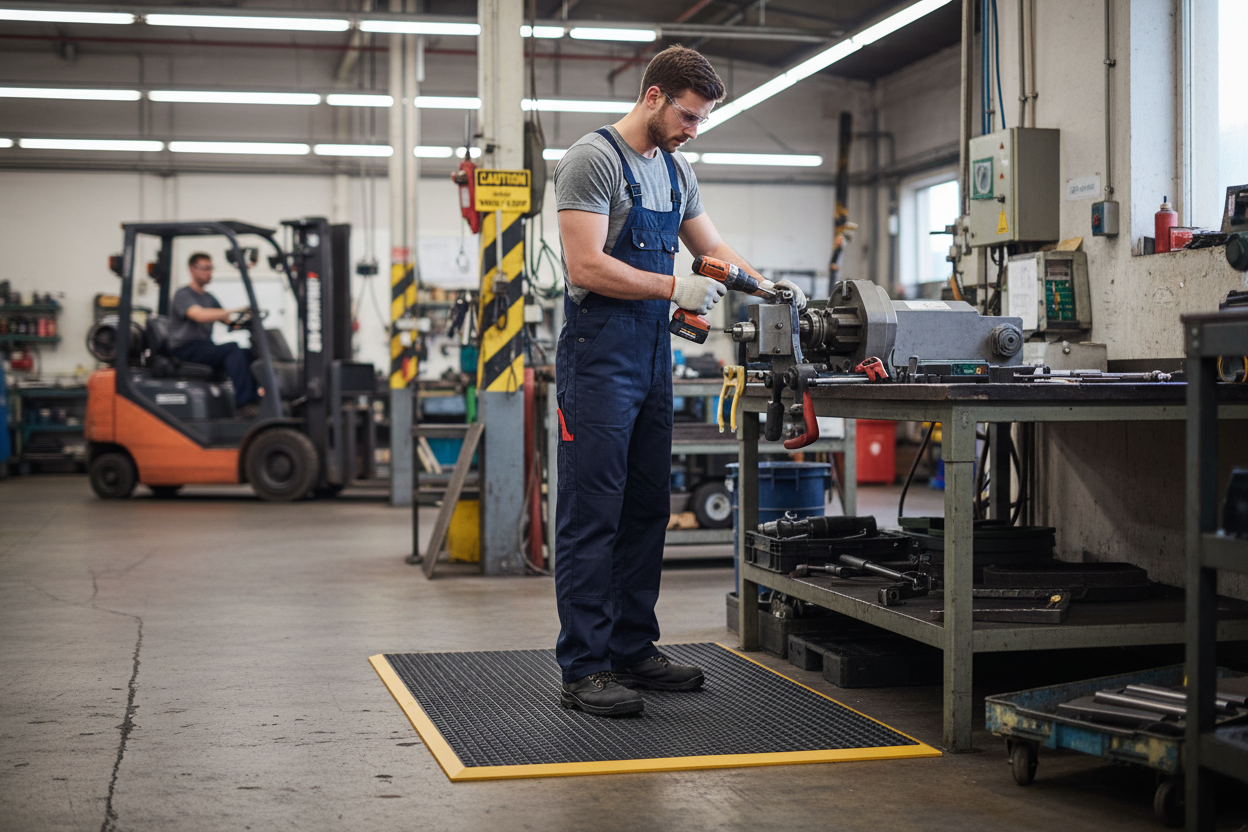 Premium Anti-Fatigue Loose Lay Mat with Heavy Duty Rubber Construction and Bevelled Safety Edges for Enhanced Comfort and Slip Resistance