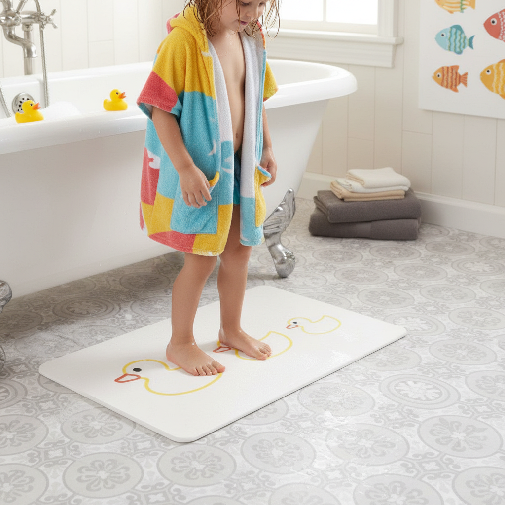 Premium Rubber Duck Family Bathmat - Non-Slip Antibacterial Bathroom Mat, 39x60cm for Kids and Family Safety