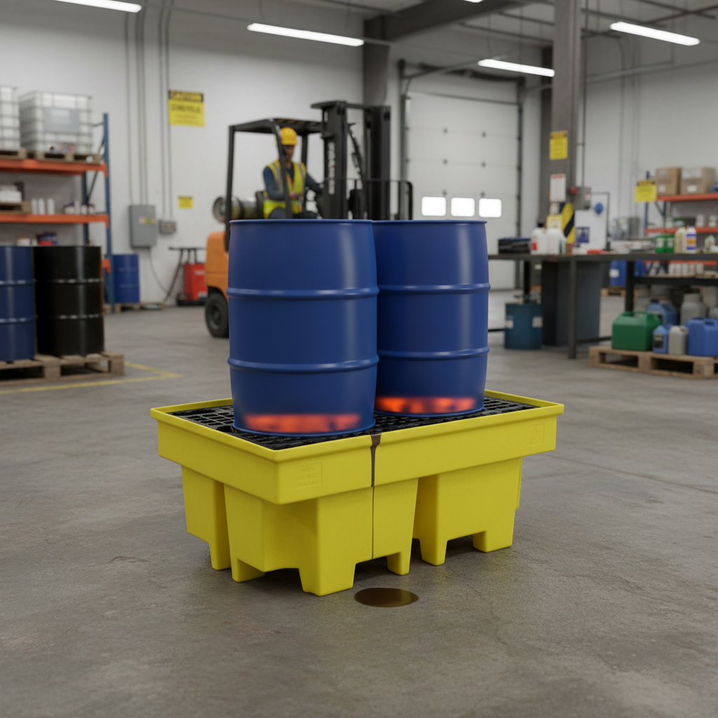 Plastic 2 Drum Spill Pallet With 4-Way Forklift Entry - BP2FW ||To Hold 2 Drums