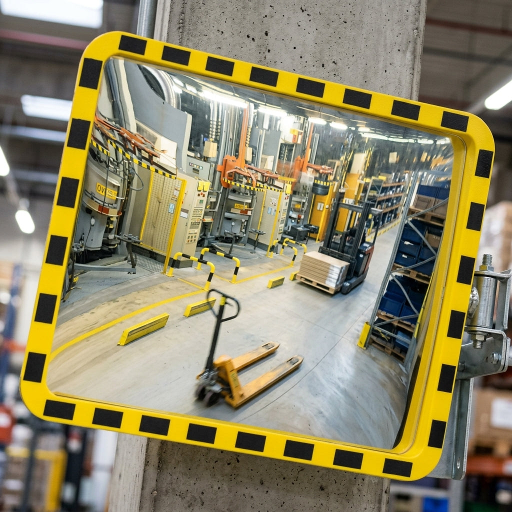 Industrial duty square mirror with yellow/black surround (view 2)