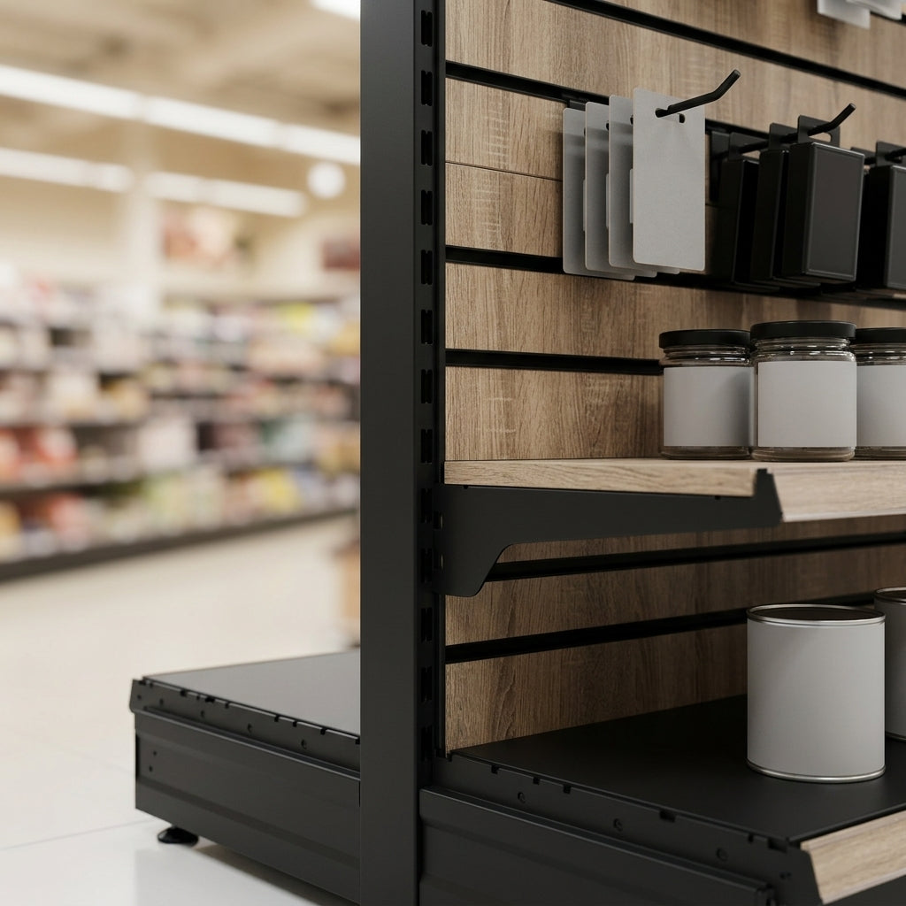 1.6m Wood Effect Wall Bay Display – 370mm Base Shelf (view 2)