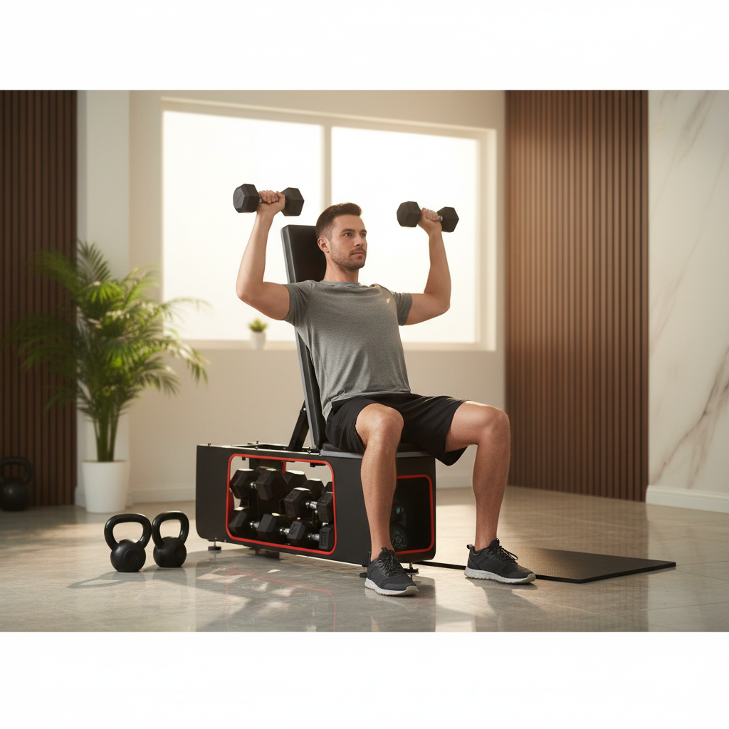 Premium Adjustable Storage Bench for Dumbbells and Kettlebells with High-Quality Leather Pad and Adjustable Backrest