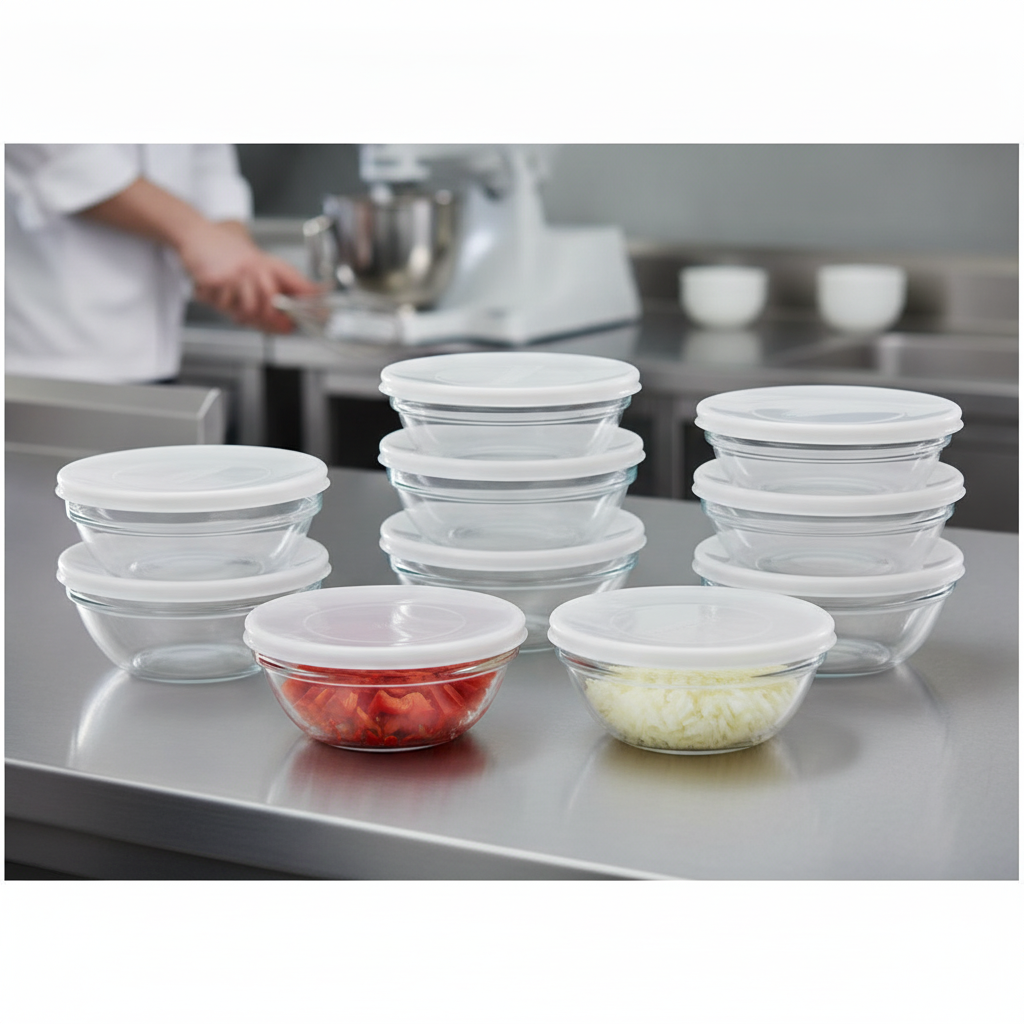 Tempered Glass Stackable Bowls 140mm for Food Prep (Pack of 12)