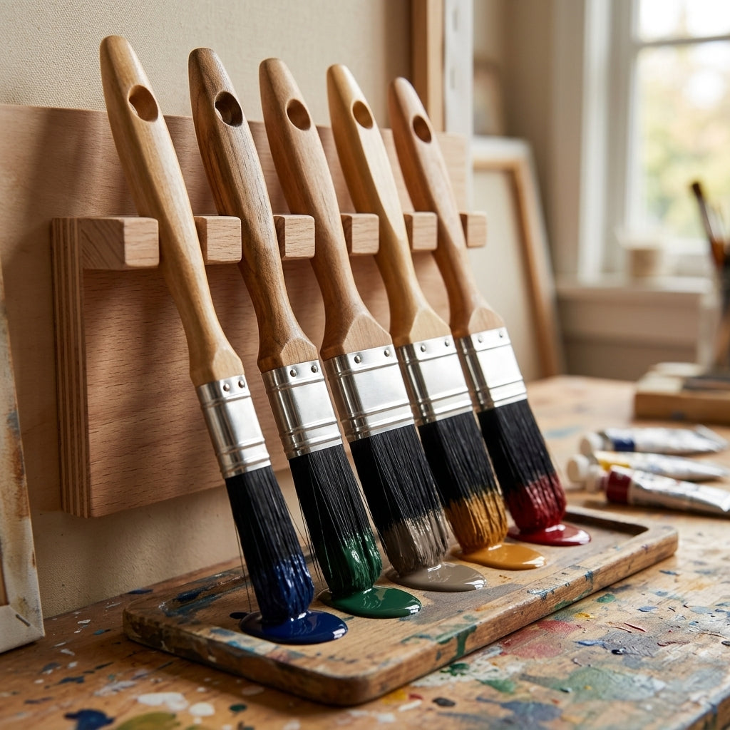 5-piece Professional Brush Set 0.5″–2.5″ Natural Wood Beaver Tail (view 2)