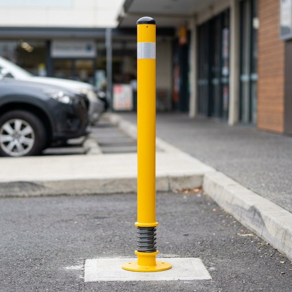 1000mm sprung boundary post bollard with reflective band (view 2)