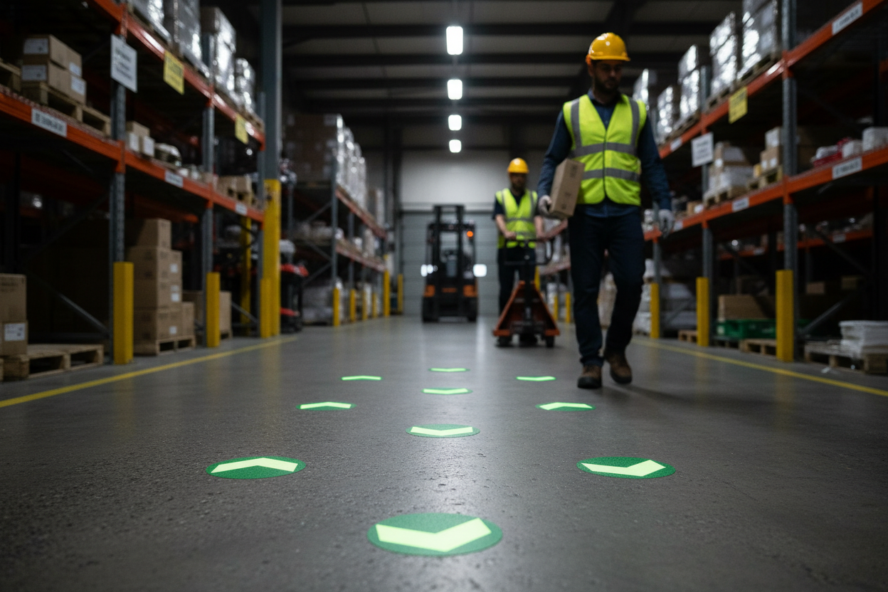 Premium Glow in the Dark Arrows - 100mm Self-Adhesive Discs for Safety Guidance in Low-Light Areas, Pack of 10