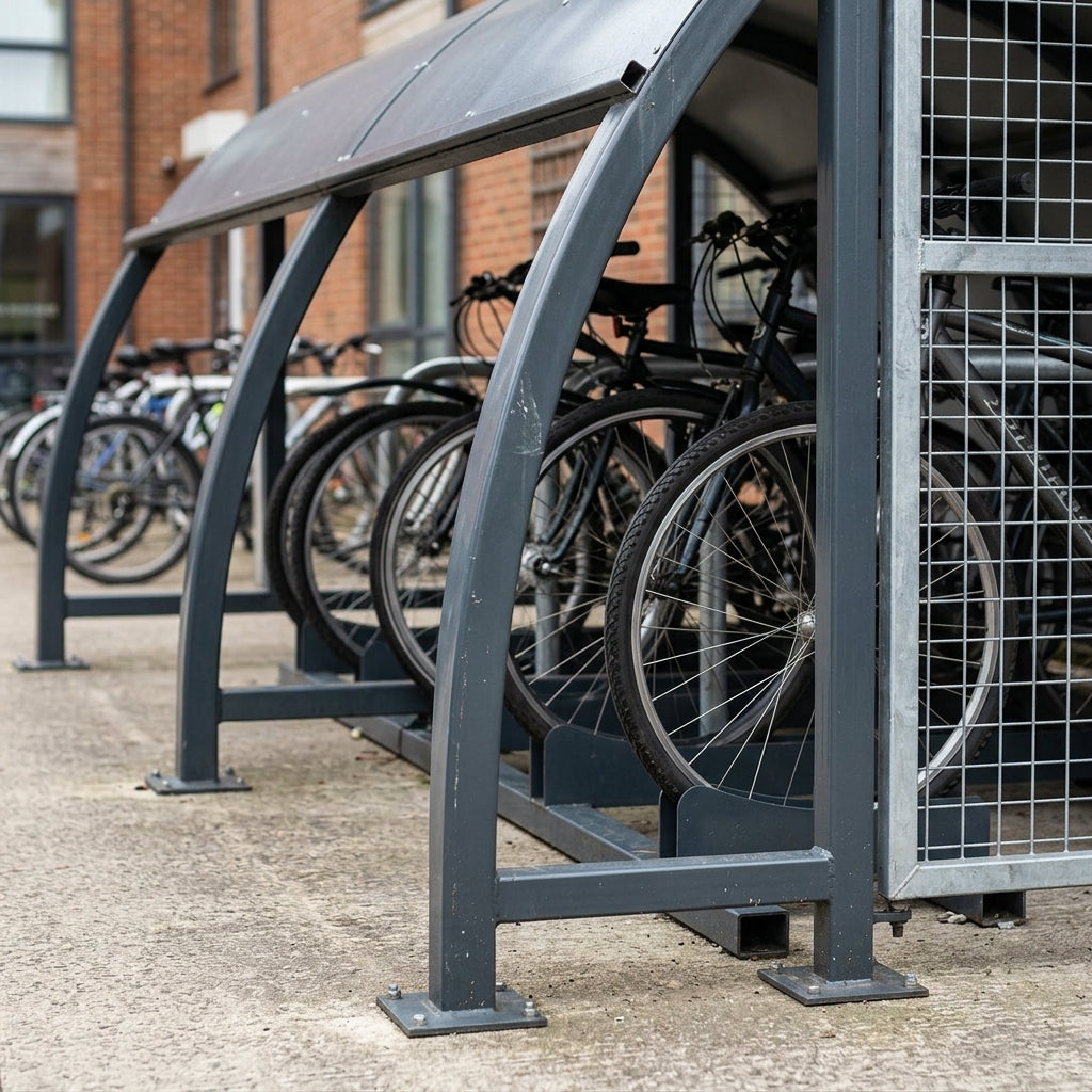 5.5m Wide Galvanised Steel Cycle Shelter with Mesh Door (view 2)