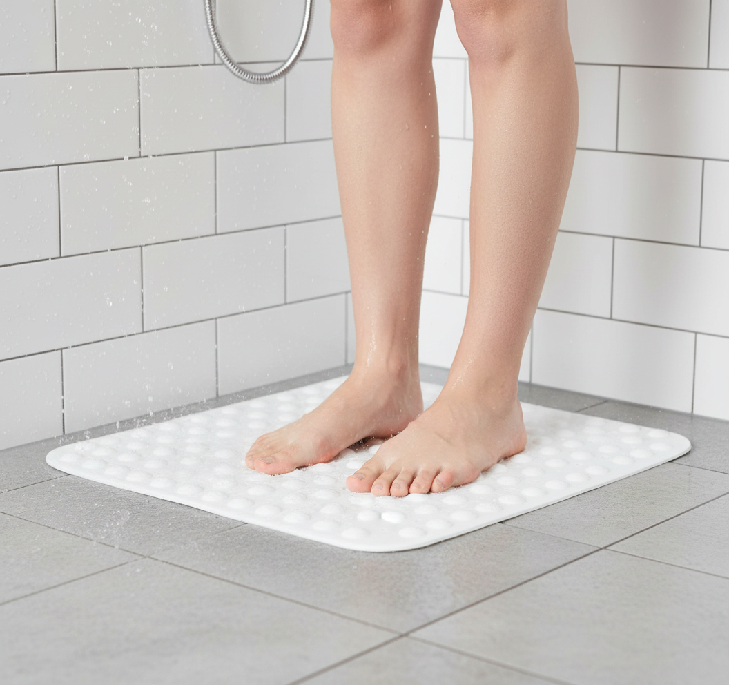 Premium Anti-Slip Quadrant Shower Mat - Anti-Bacterial Rubber Suction Mat 54x54CM for Safety and Comfort