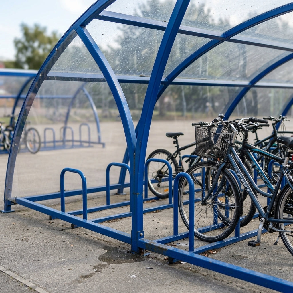 10-space cycle shelter open fronted with racks (view 2)