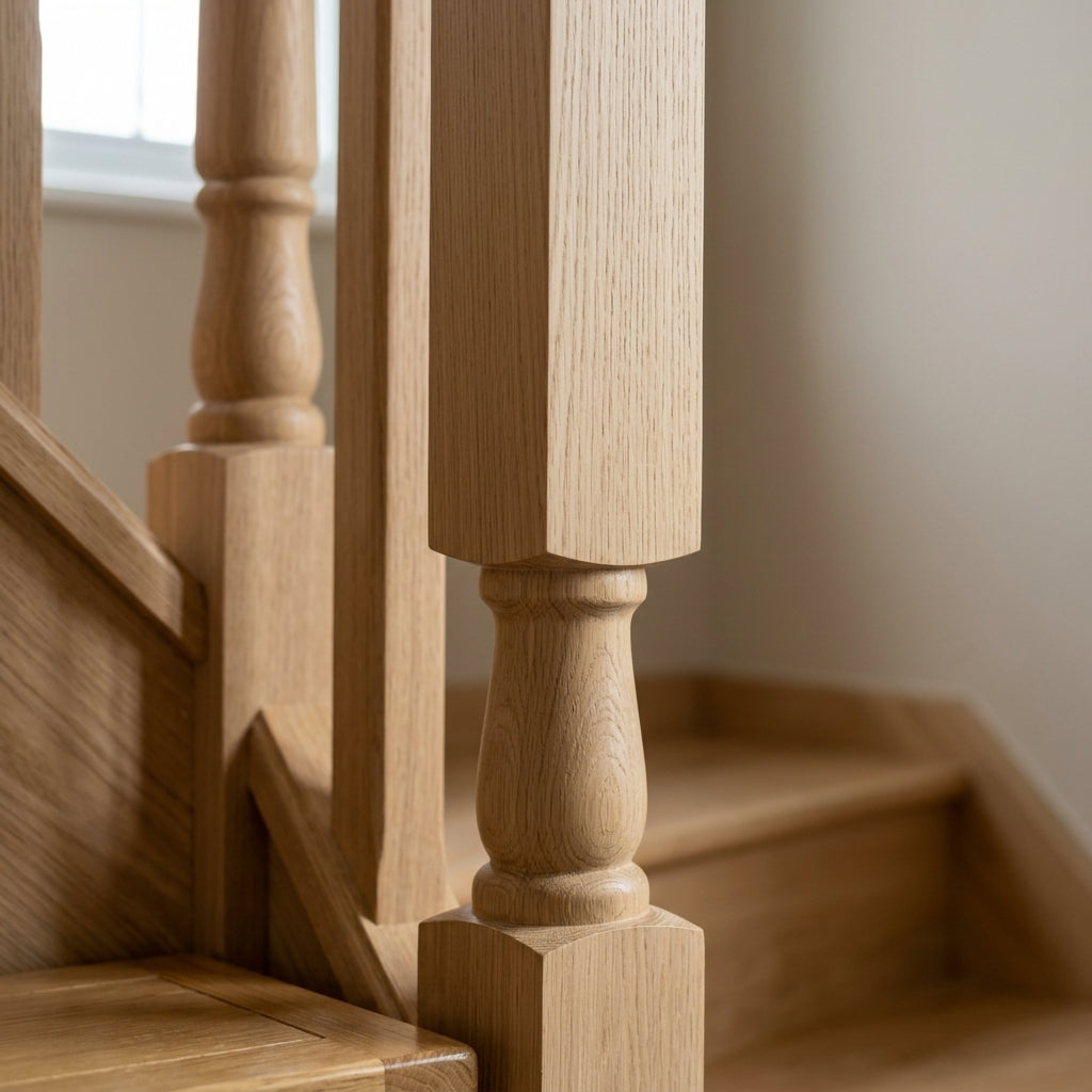 115mm Plain Square Newel Post - Oak Finish (view 2)
