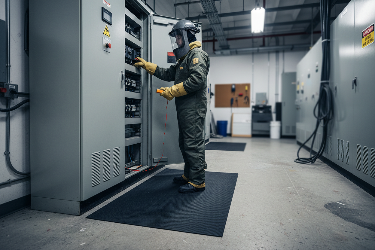 Premium Non-Conductive Rubber Safety Mat - Insulation for Low-Voltage Electric Shock Protection, 3mm Thick with Ribbed Surface