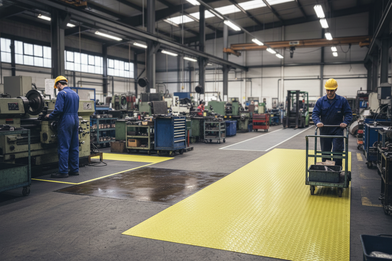 Premium Heavy Duty Anti-Slip Walkway Mat 100cm x 10m - Bright Yellow Surface with Exceptional Grip for Safety in High-Traffic Areas