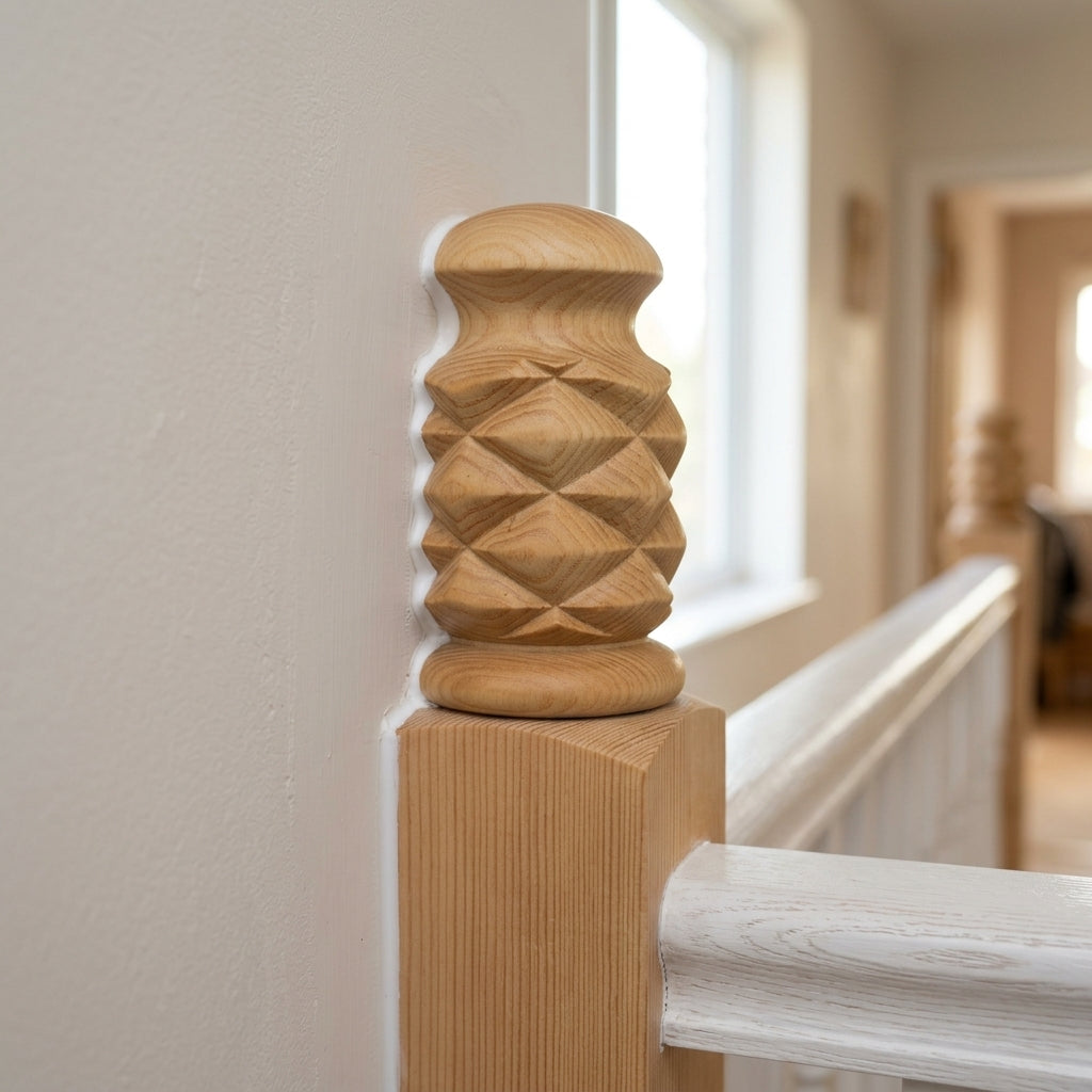 Half Amble Newel Cap 32mm Pine (view 2)