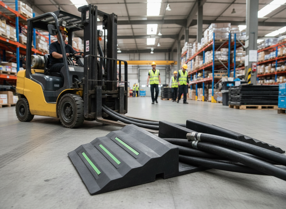 Premium Rubber Hose and Cable Ramp with Dual Channels and High Load Capacity - 820 x 310 x 102 mm