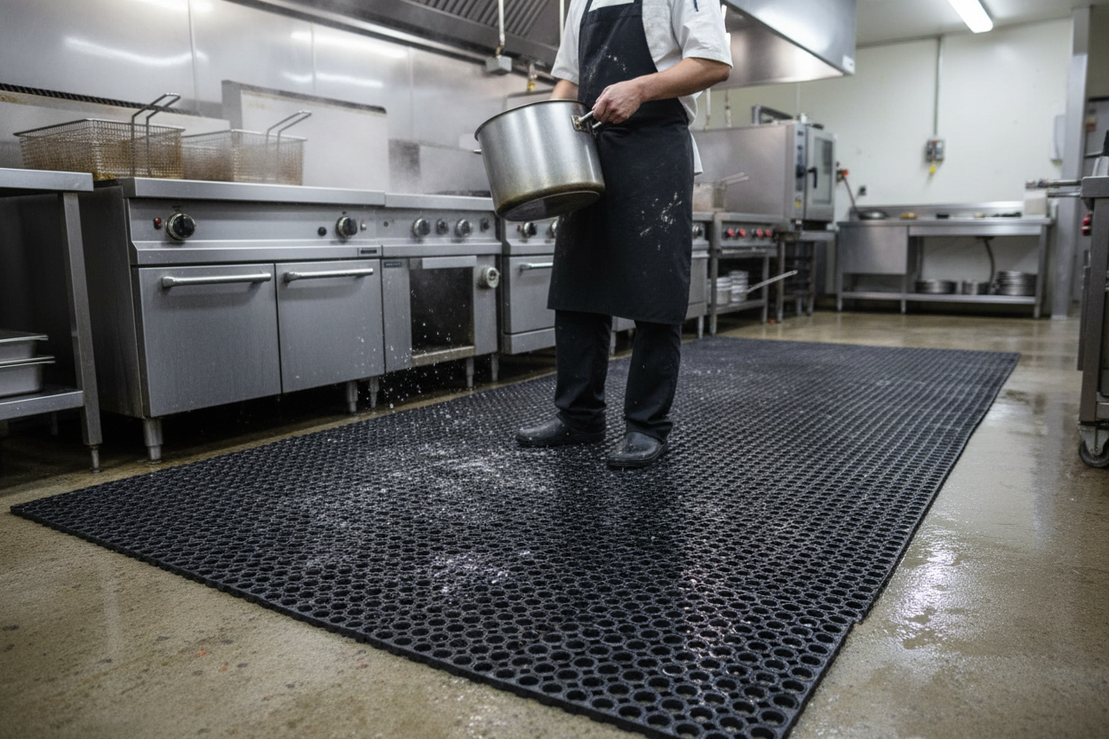 Premium Heavy Duty Rubber Duckboard Matting 100cm x 150cm with Slip-Resistant Surface and Octagonal Drainage Holes for Industrial Use