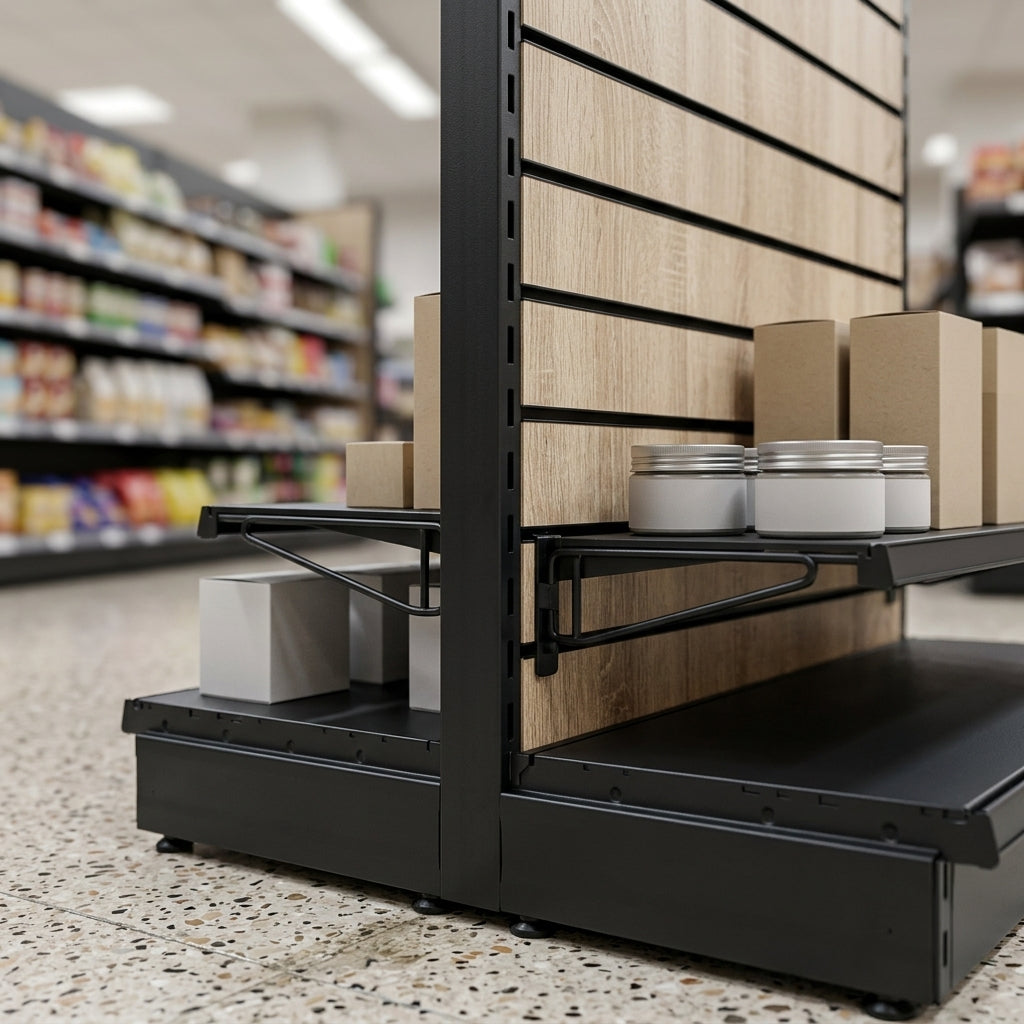 2.4m Wood Effect End Bay Display with 570mm Base Shelf (view 2)