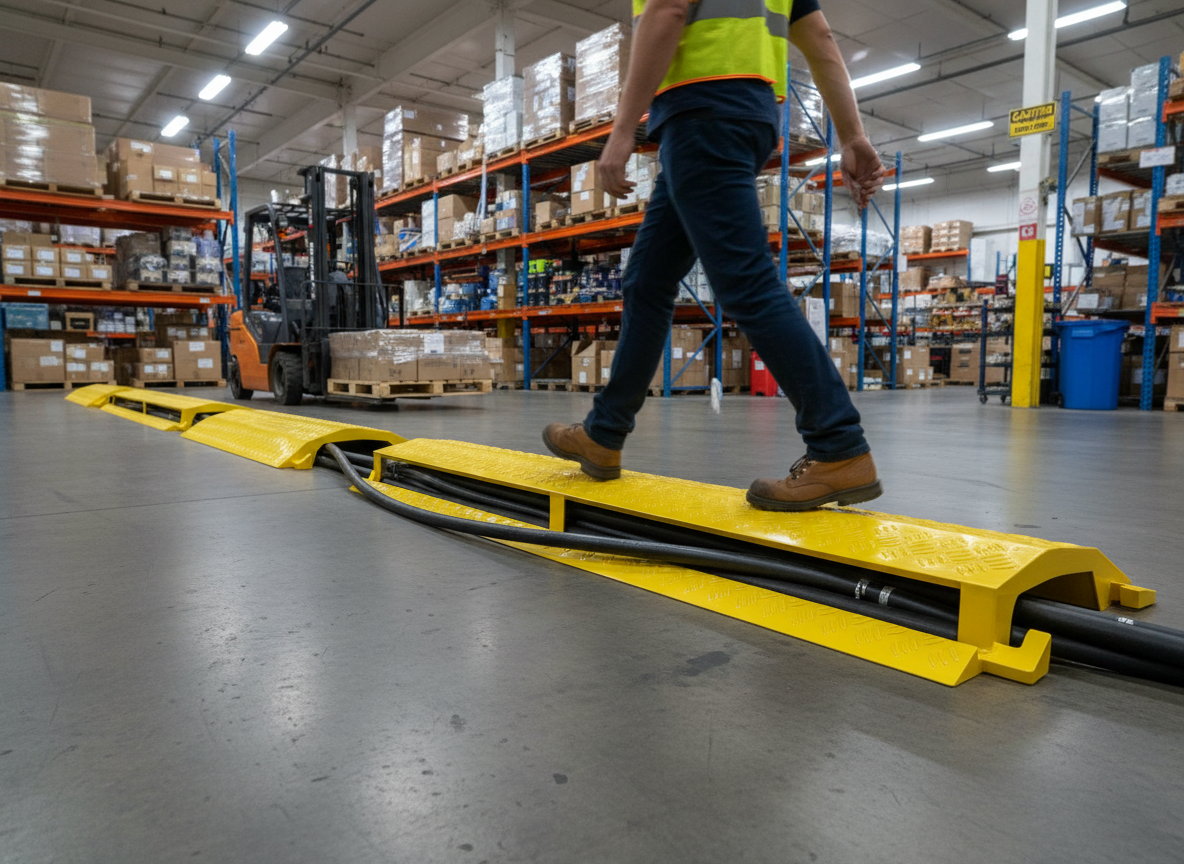 Professional Heavy Duty Cable and Hose Protection Ramp - 1000mm Length with 100mm x 30mm Cable Channel and 3kg Weight