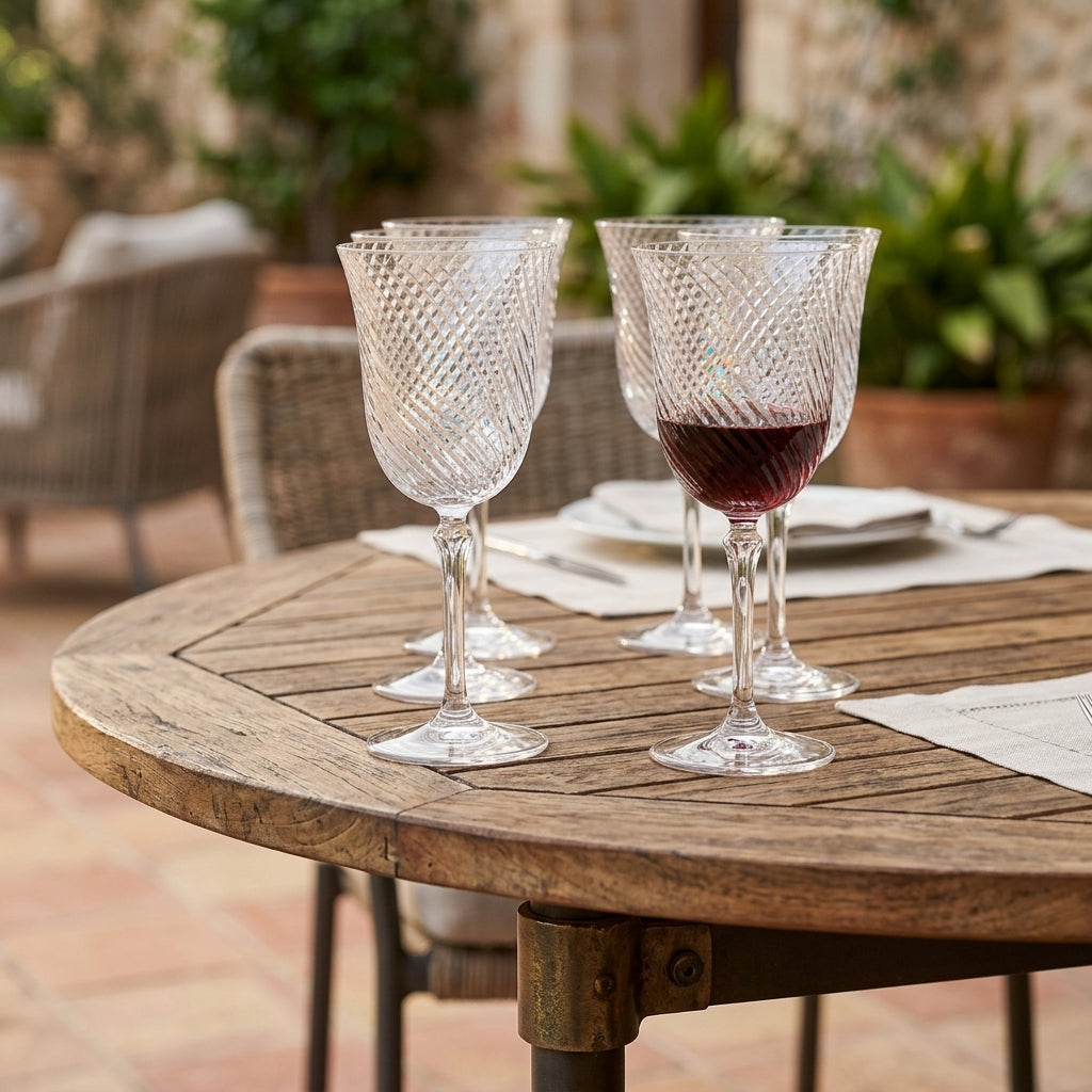 Set of 6 Twisted Cut Crystal Red Wine Glasses (view 2)