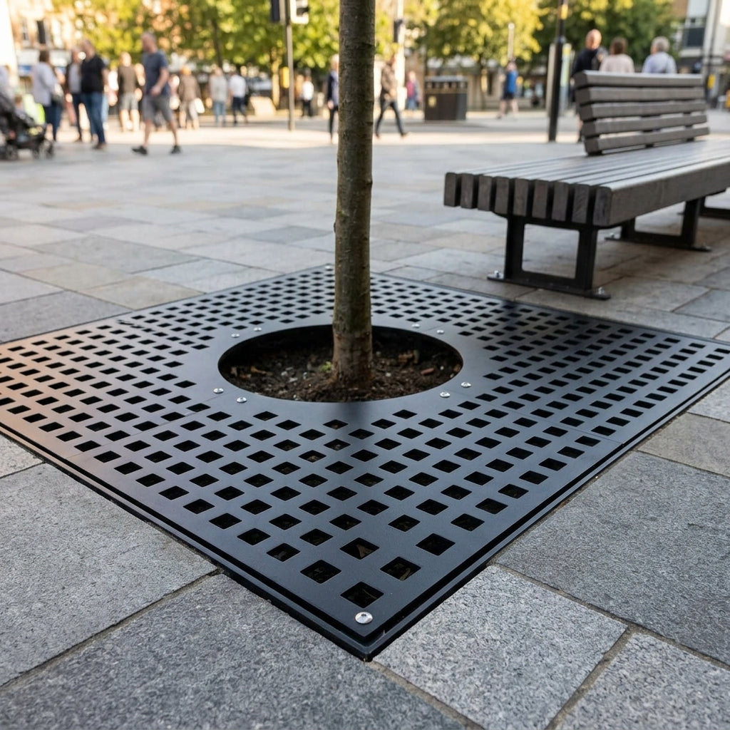 900–1200mm Square Steel Tree Grille with Frame, RAL 9005 (view 2)