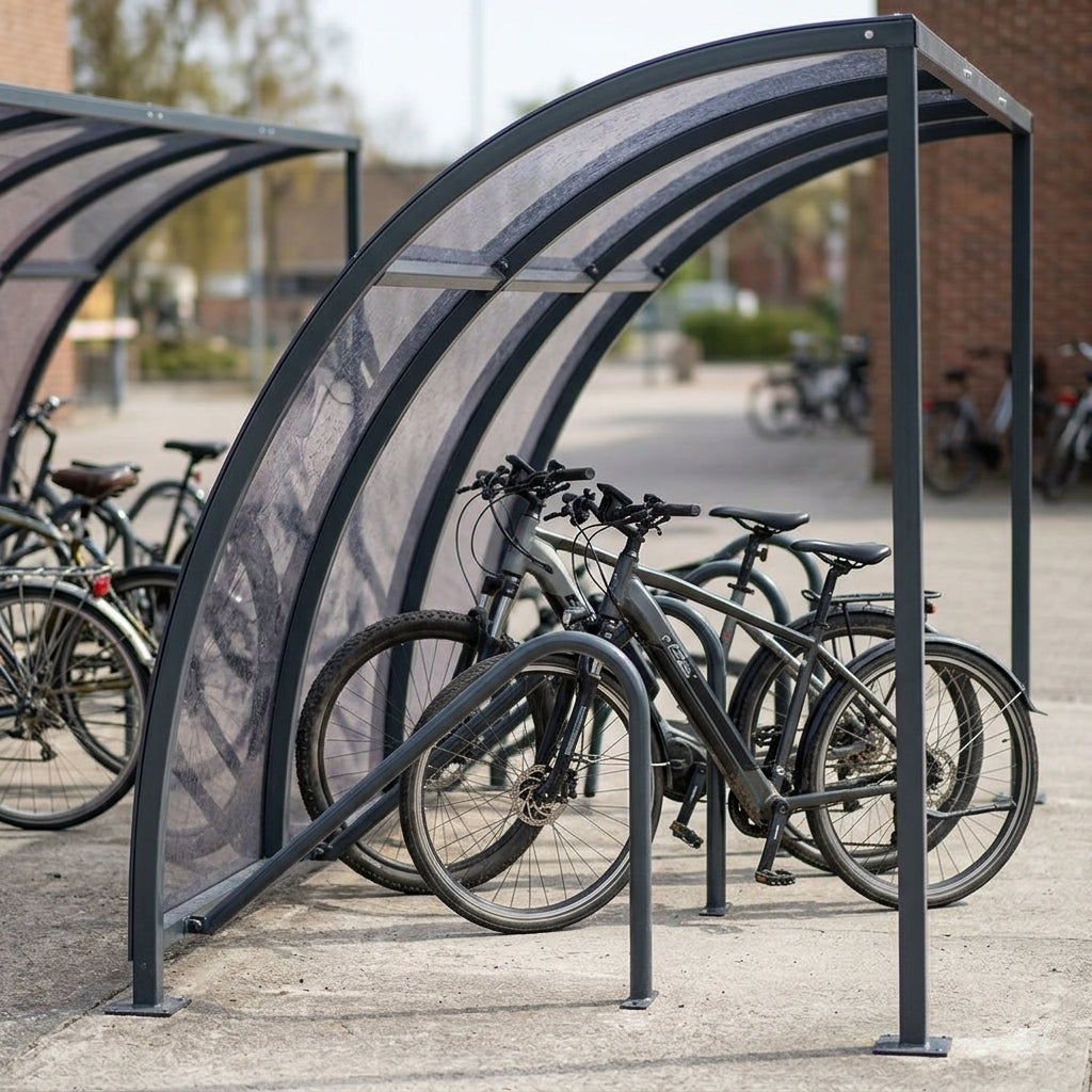 2m wide cycle shelter with integral stands, galvanised steel (view 2)