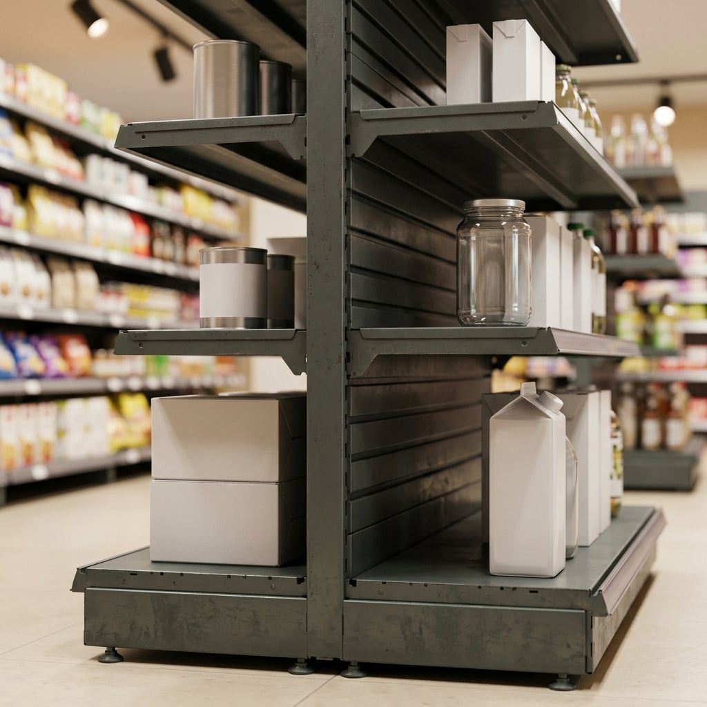 2.4m High Double-Sided Gondola Bay | 300mm Base Shelf | 250mm Uppers (view 2)