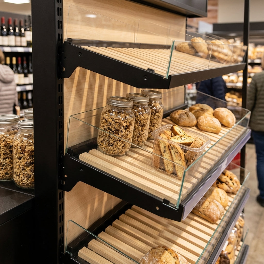 Bakery display unit with doors – modular retail shelving (view 2)