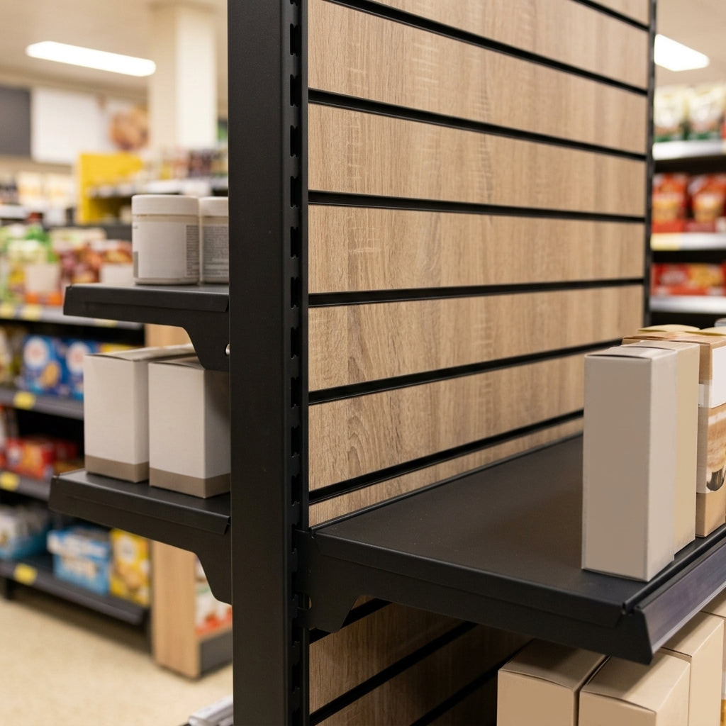 2.1m Wood Effect End Bay Display – 570mm Base Shelf (view 2)