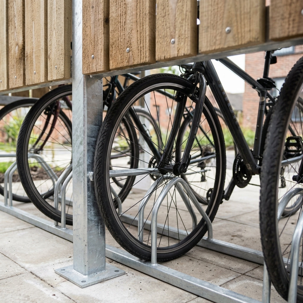 2000×2000×2100mm timber clad 4-bike shelter with gates (view 2)