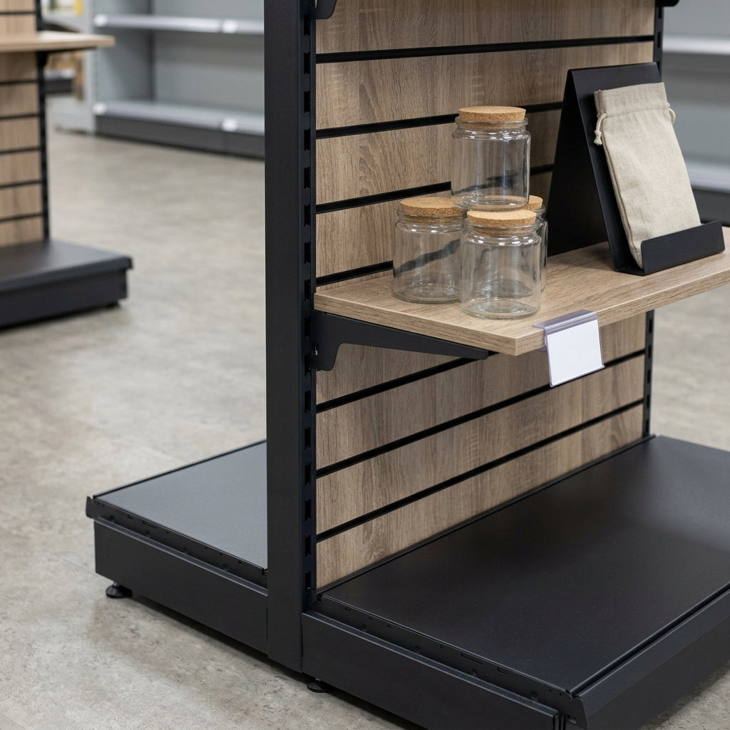 1.8m Wood Effect End Bay Display – 570mm Base Shelf (view 2)