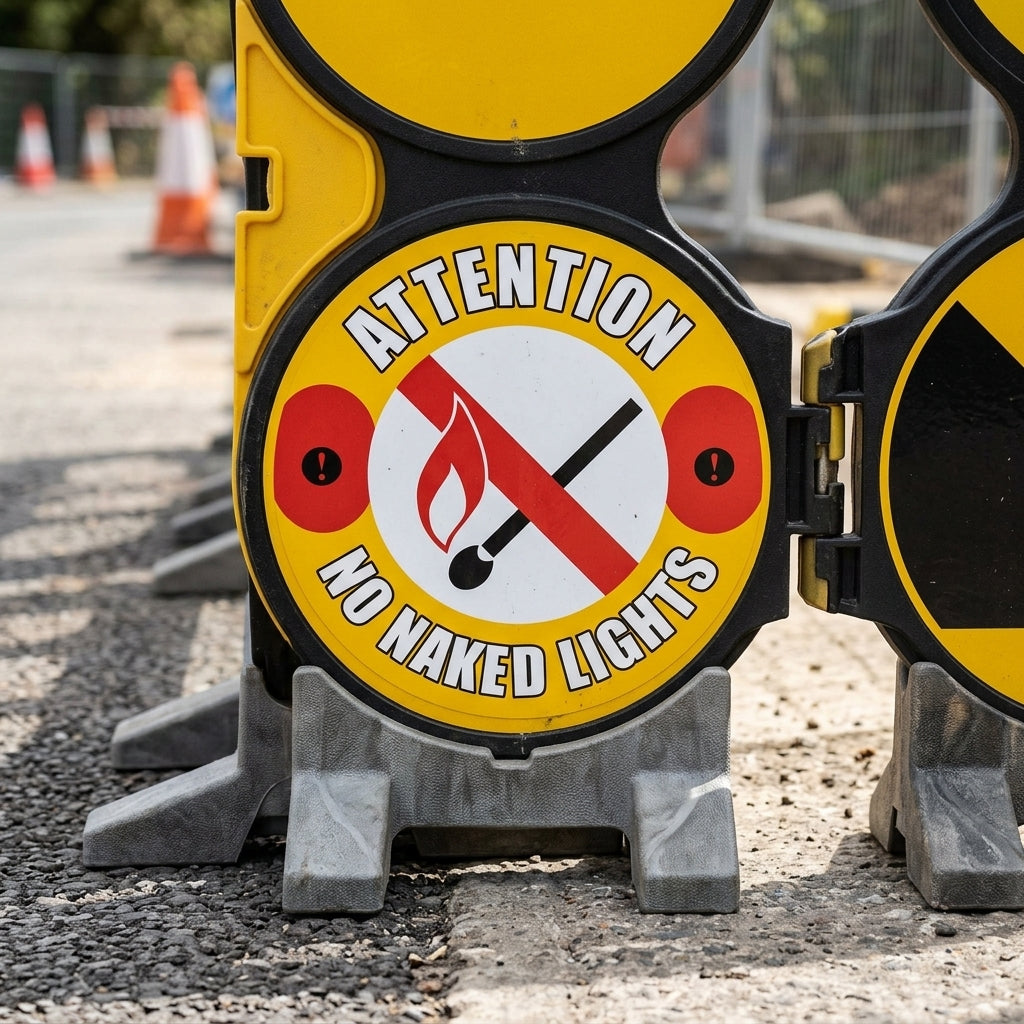 430mm floor sign – Attention No Naked Lights, self-adhesive vinyl (view 2)