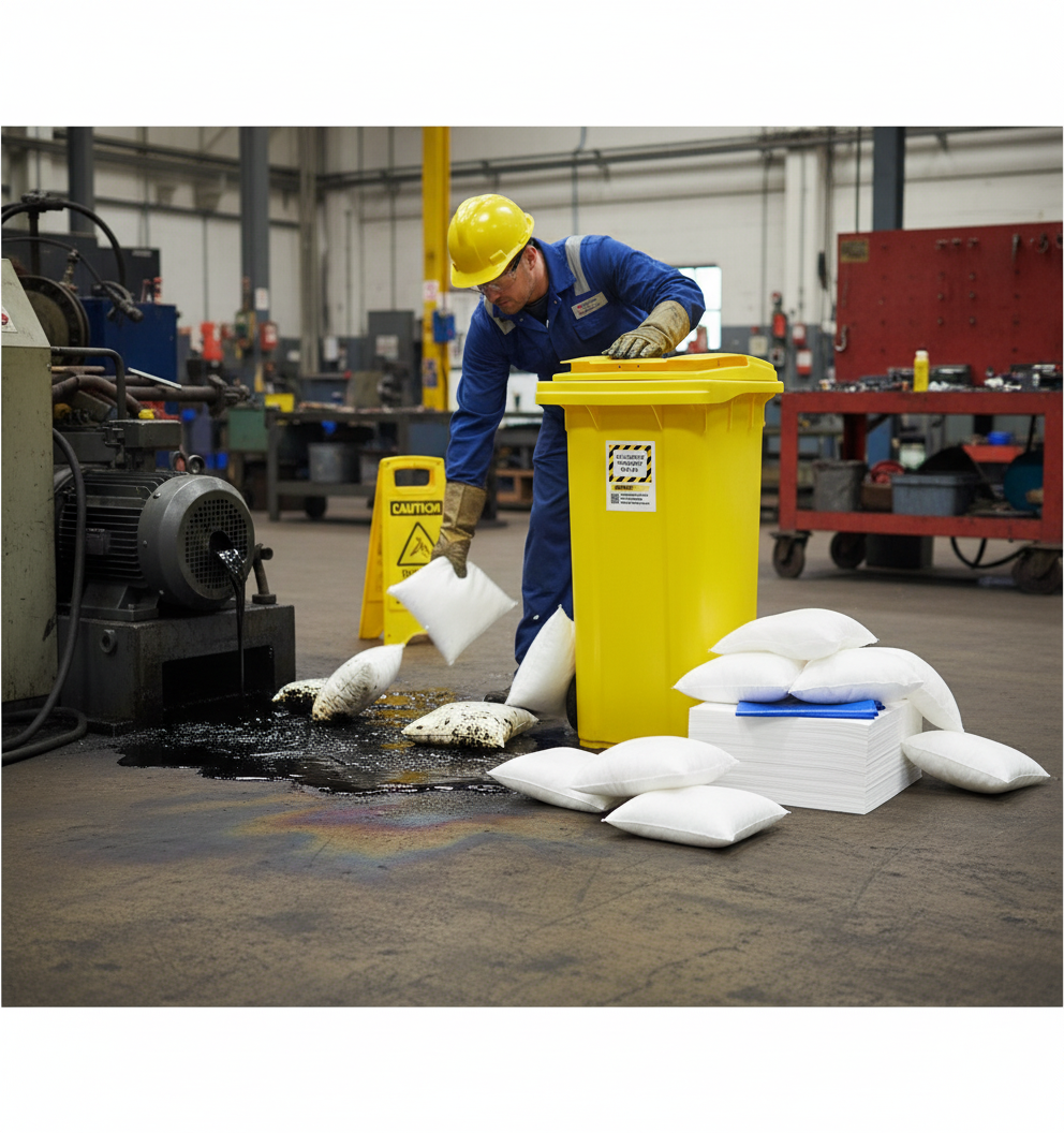 120ltr Oil Selective Spill Kit Two Wheel Bin with Hinged Lid - OS120SK || Absorbs Hydrocarbons but repels water