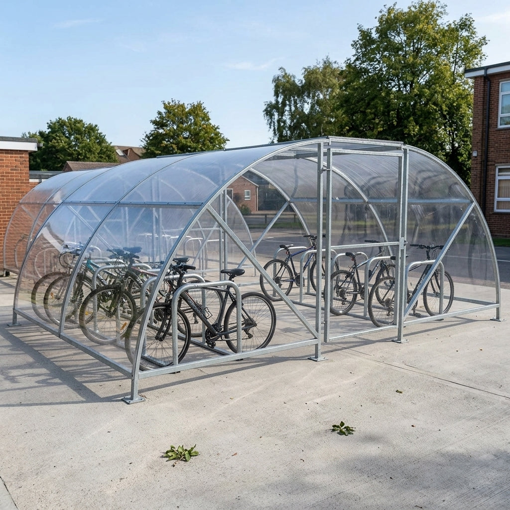 20-bike secure cycle compound shelter with galvanised steel frame