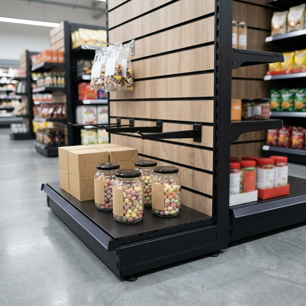 1.6m Wood Effect Wall Bay Display 300mm Base Shelf (view 2)