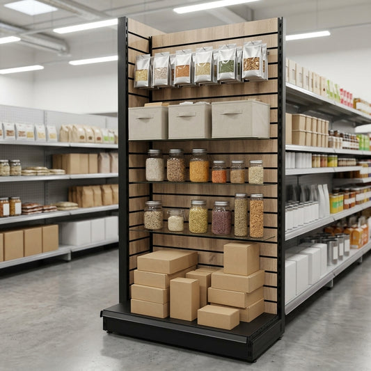 1.4m Wood Effect Wall Bay Display with 300mm Base Shelf