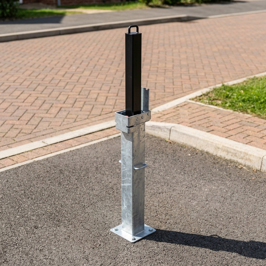 Square retractable telescopic bollard 500mm galvanised steel