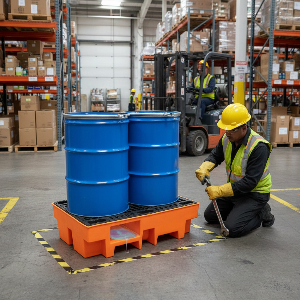 (Clearance) Orange Double Drum Spill Pallet - BP2 || 240ltr Sump Capacity